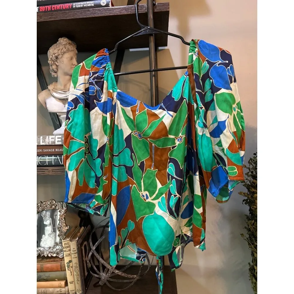 CULT GAIA Aurel Lace Up Floral Top Botanic Aqua Womens Size Medium - Image 7