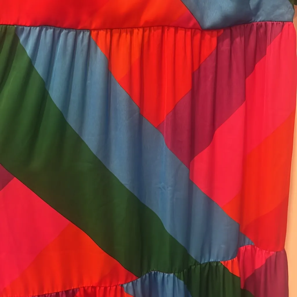 Skies Are Blue Bold Colorful Tiered Maxi Dress Puff Sleeve faux wrap size XS - Image 7