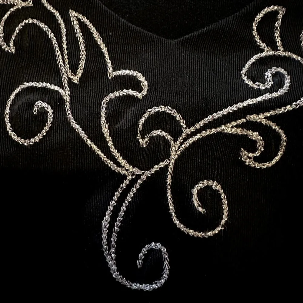 Chico's Travelers Top Slinky Pullover V-Neck Embroidered Detail Black 2 Large - Image 2