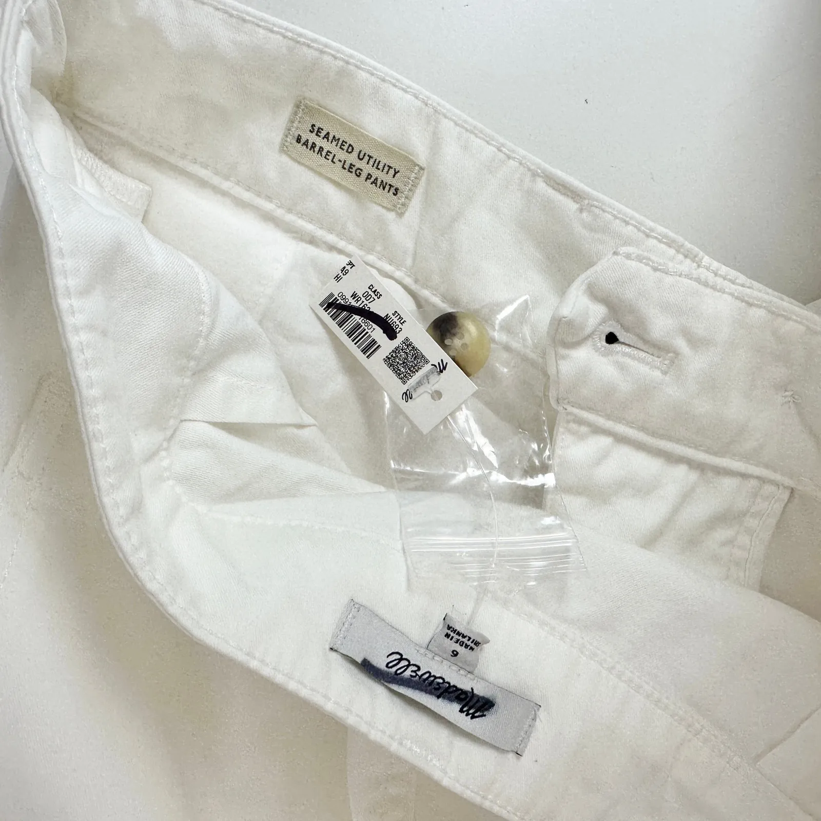 Madewell The Barrel Leg Utility Pant Garment Dyed Twill White Cargo US 6 NWT - Image 8