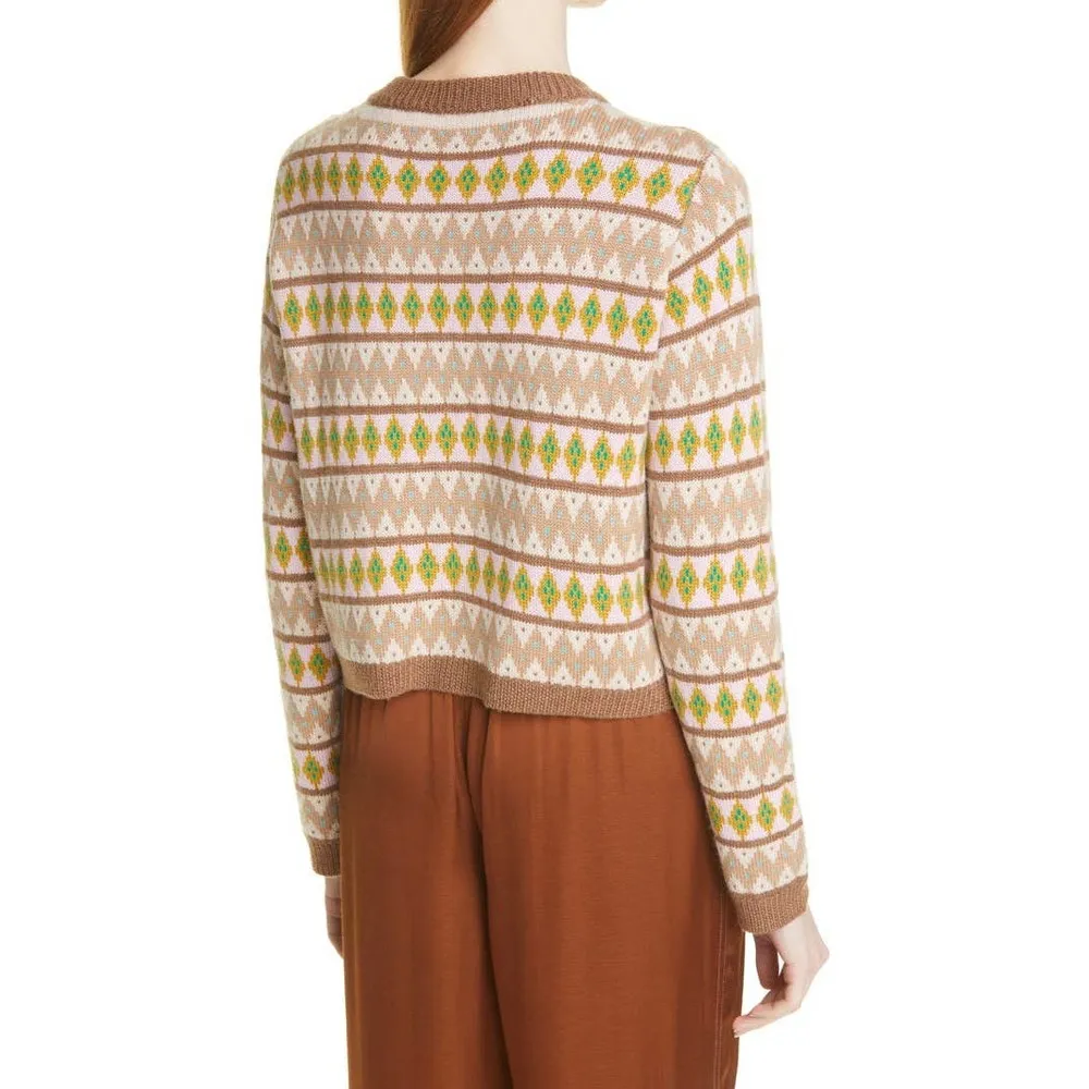 La Ligne Fair Isle Merino Wool Tan Henley Crewneck Pullover Sweater Size XL - Image 31