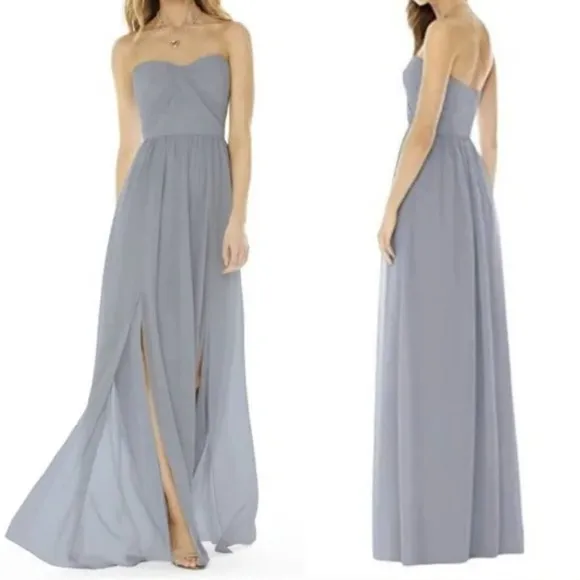 NWOT Social Bridesmaids Strapless Georgette Evening Formal Gown, Platinum, 12 - Image 2