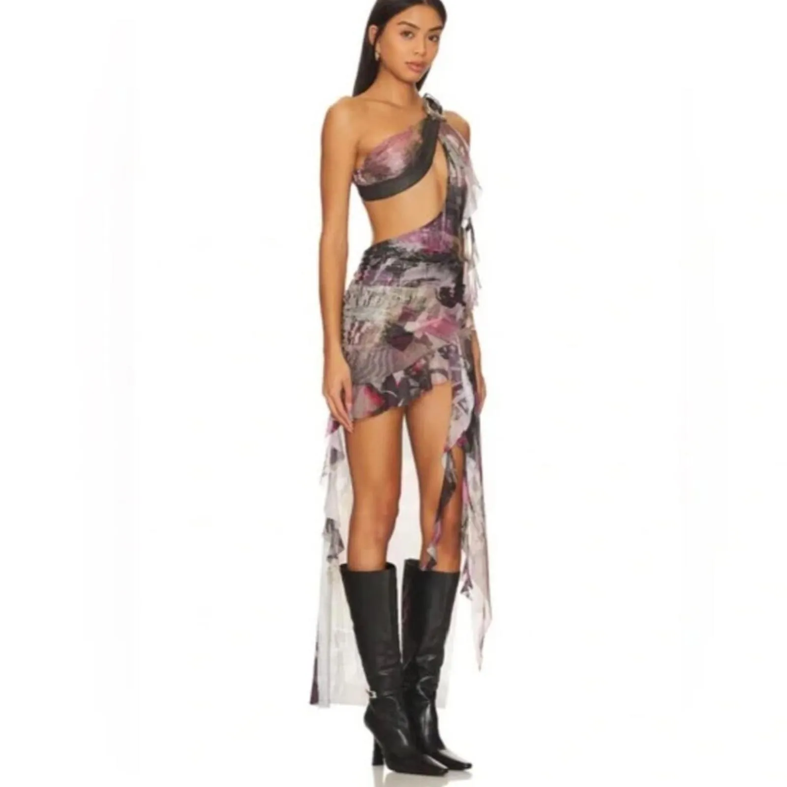 Jaded London Void Y2K Sheer Flowy Sexy Muse Maxi Dress Belt Size US 2 $190 - Image 7