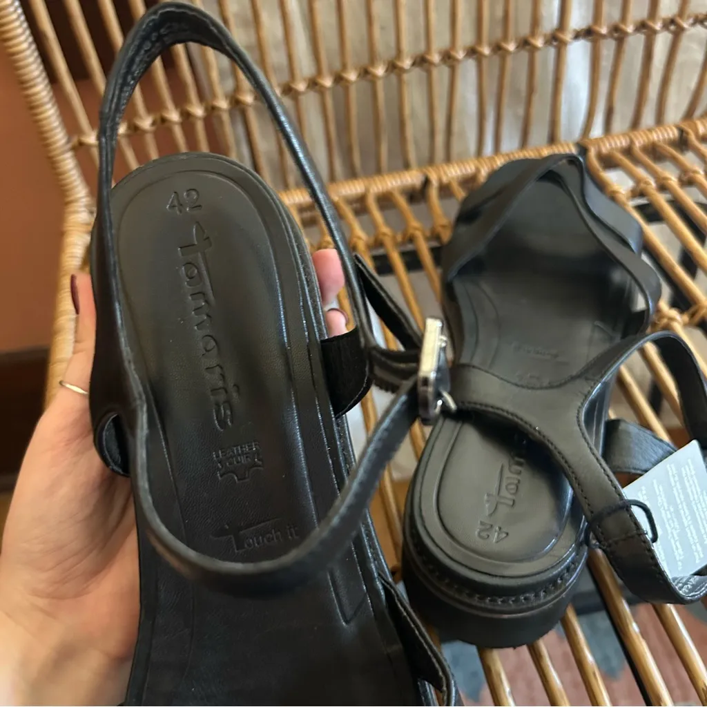 Tamaris Christa Black Leather Buckle Sandals‎ Flats Strappy NEW Size 42 (US 11) - Image 5