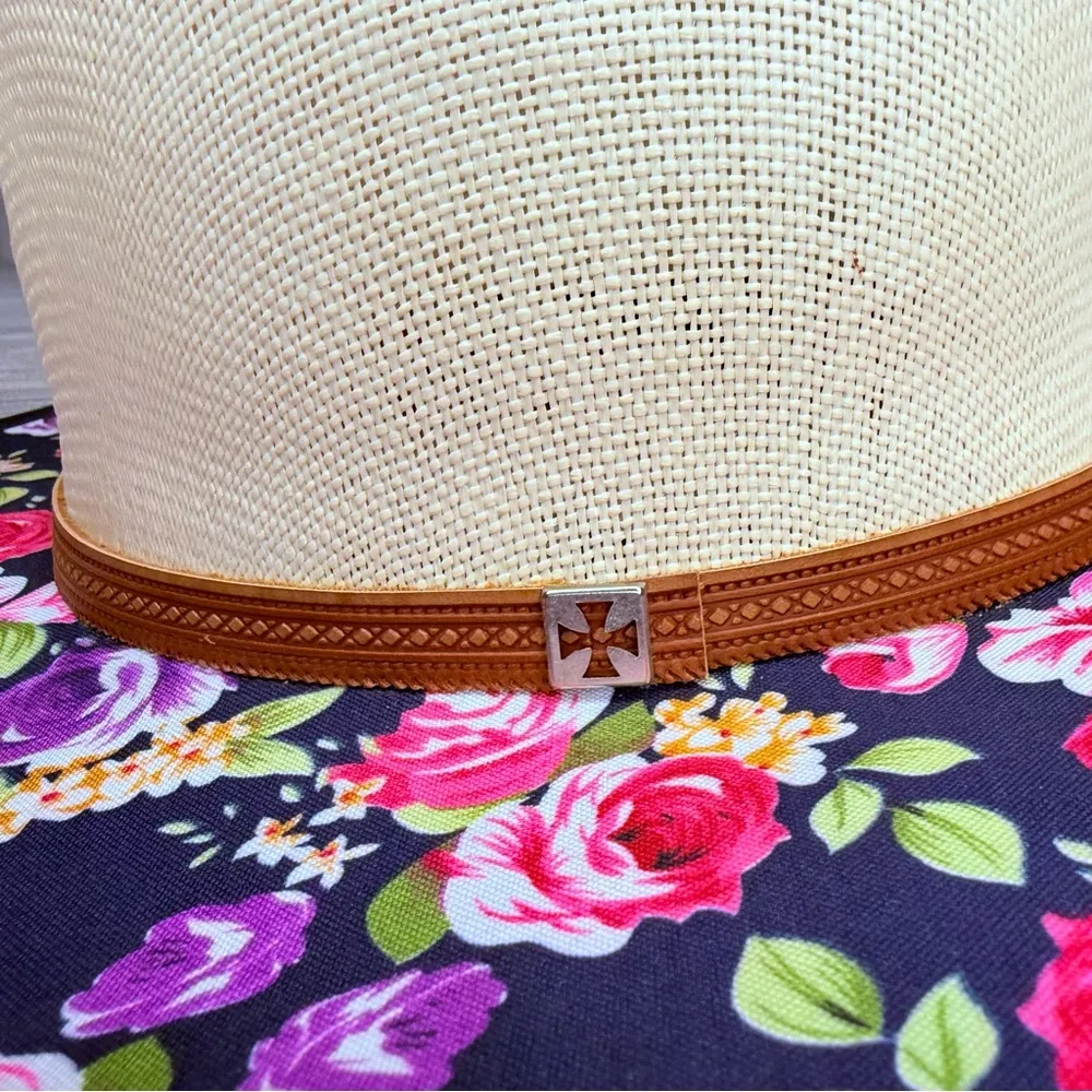 EMG sombrero hat woven floral fabric beach hat cute summer accessory hat sun hat Blue - Image 4