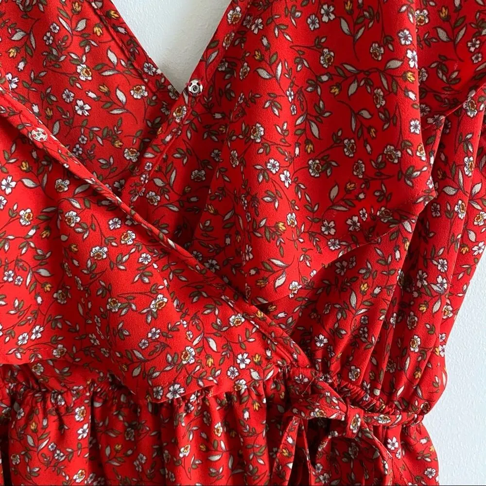 Jack BB Dakota Bohemian Wrap-Sody Red Flowy Floral Dress - Image 4