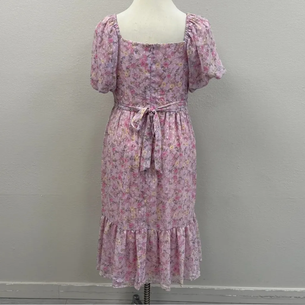 Julia Jordan Pink Floral Puff Sleeve Midi Dress - Size 14 - Image 4