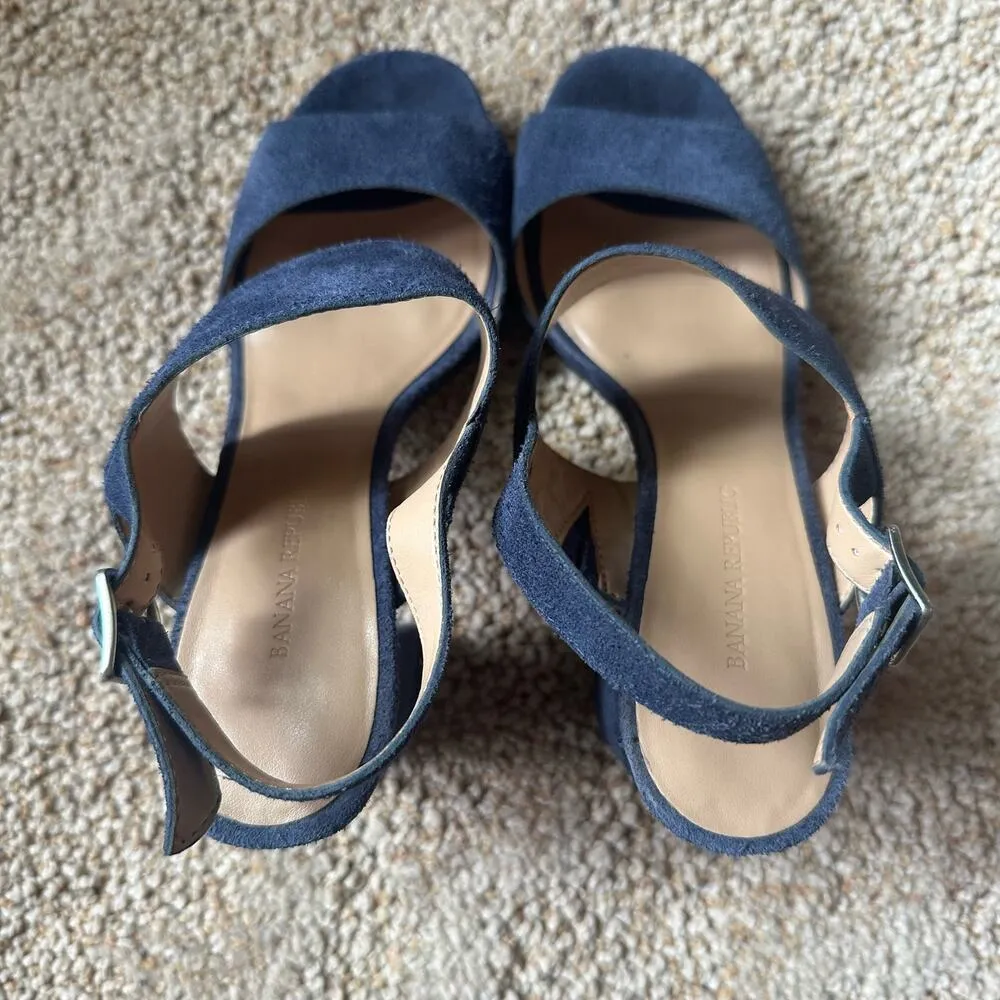 Banana Republic Blue Suede Block Heel Strappy Sandals Womens 6.5 - Image 3