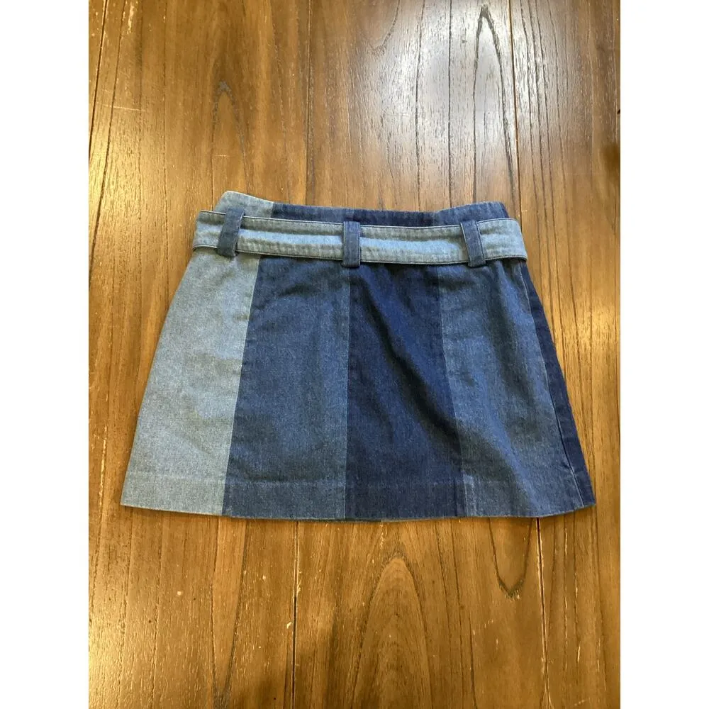 reformation VEDA Denim trio vane colorblock mini belted revolve cotton skirt S Blue - Image 9