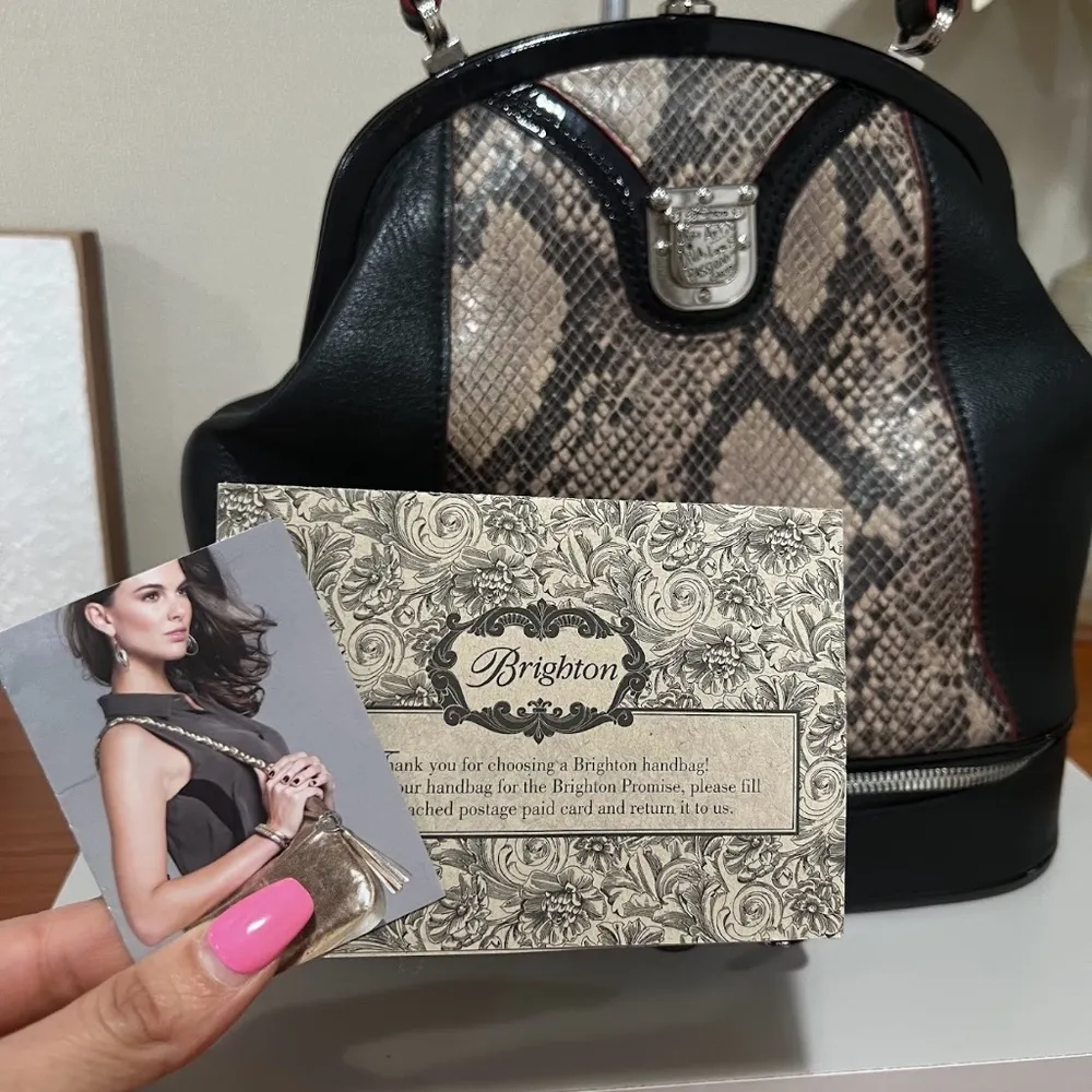 Brighton Women's Black Leather Python Frame Bag Purse Handbag Vintage RARE - Image 13