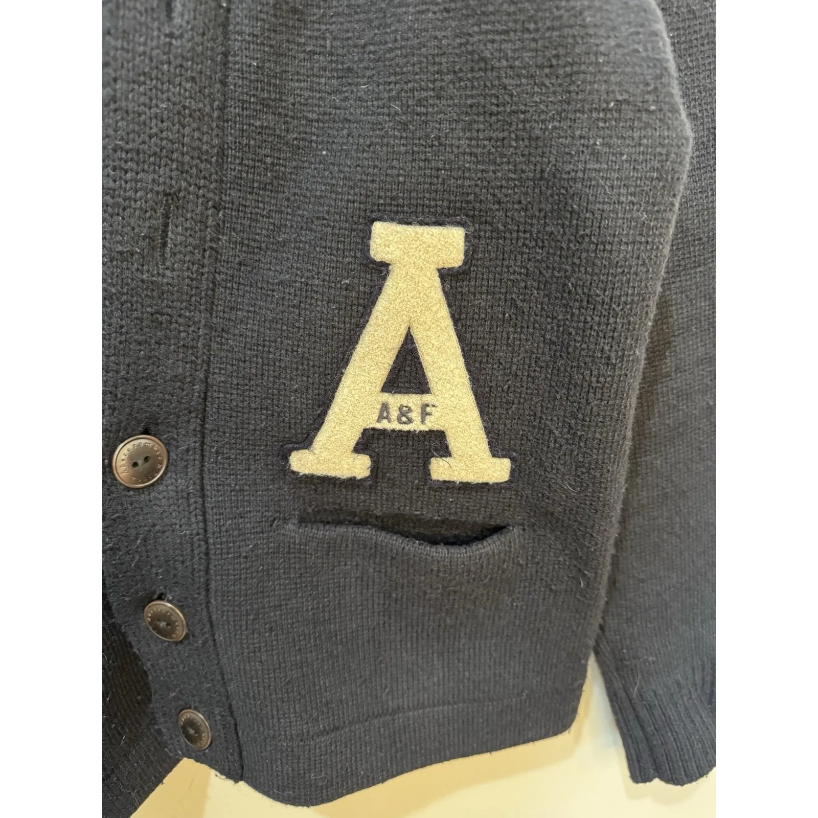 VINTAGE Abercrombie & Fitch Women Sweater S Blue‎ Varsity Cardigan Logo Y2K - Image 2