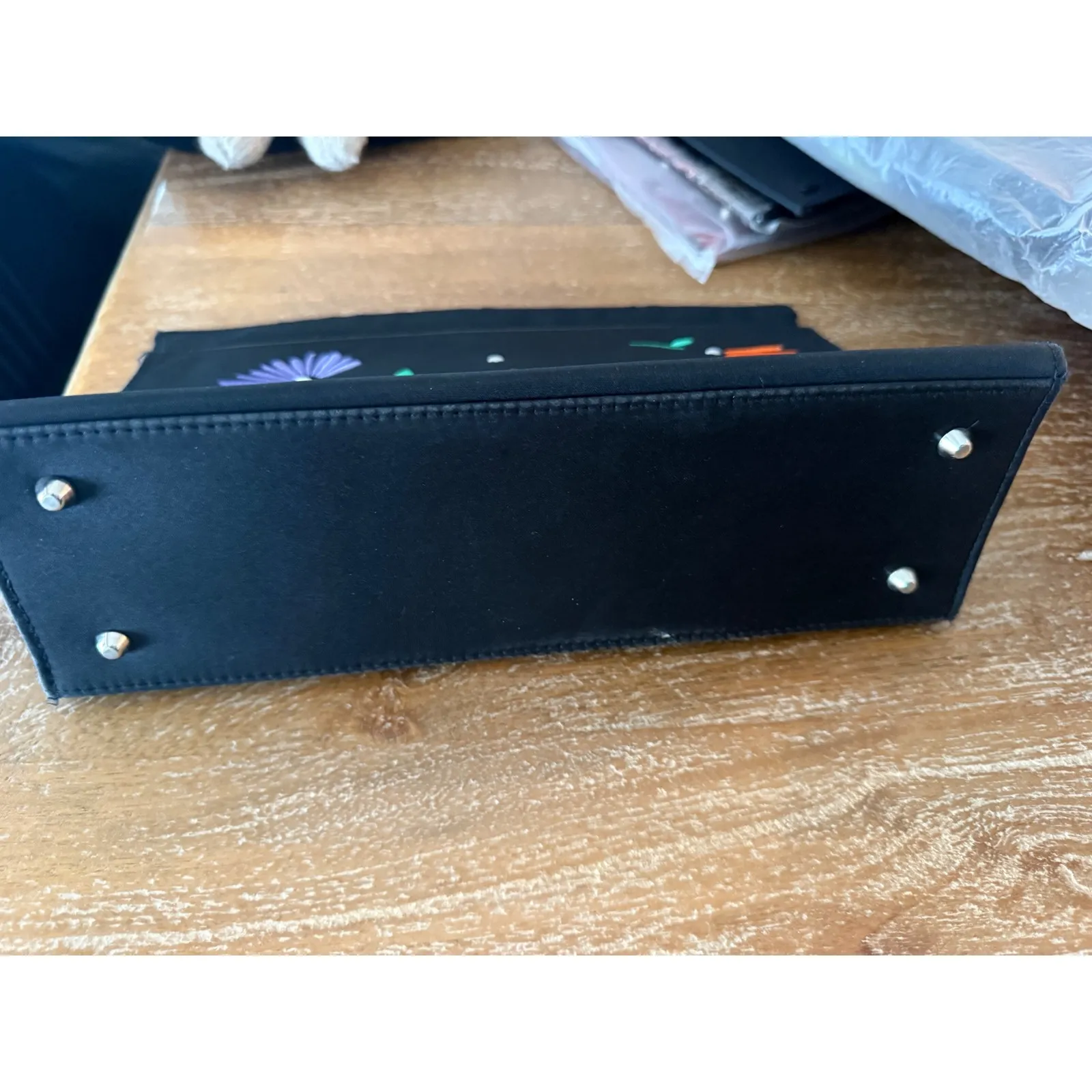 Miche MICHELLE LYNNE Black Clutch Embroidered Flowers Evening Bag - Image 6