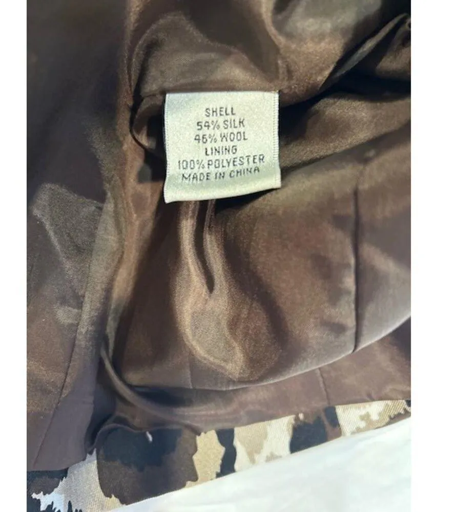 TALBOTS Black Ikat Floral Animal Print Silk Wool Blend Jacket Blazer Women's 16 - Image 12