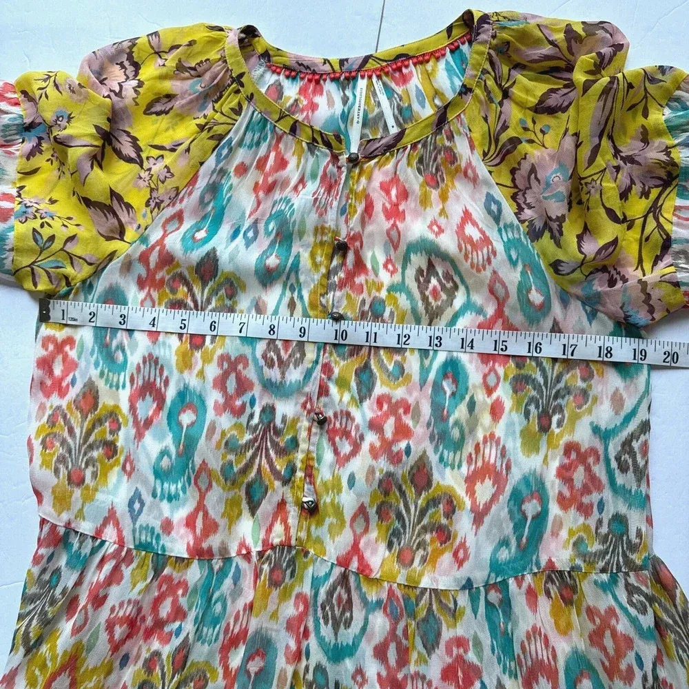 Anthropologie Maureen Babydoll Tunic Blouse Sheer Multicolor Floral Paisley M - Image 14