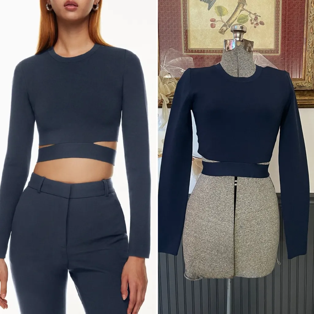 NWT Aritzia Ten by Babaton Retrospect Sweater Strip Cut Out Cropped Top Sz M 💛🎀 - Image 2