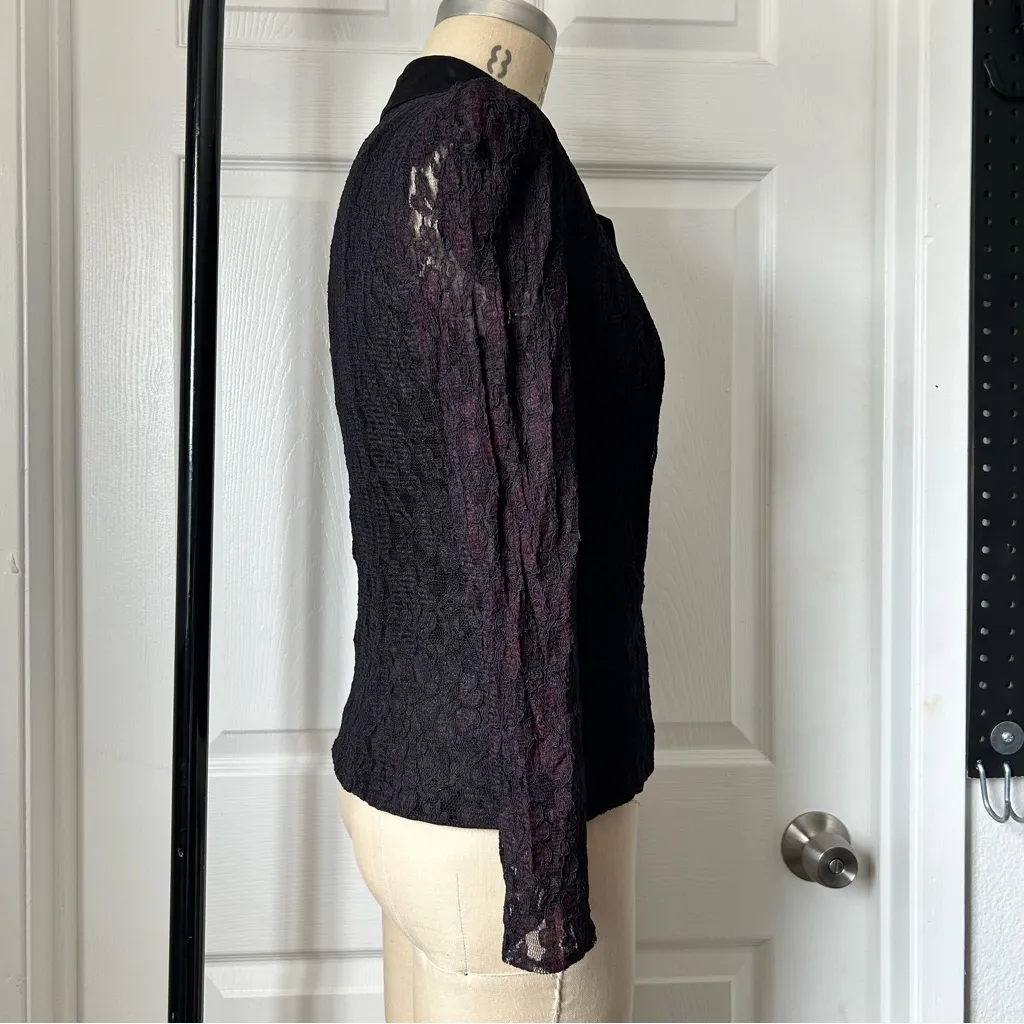 Patra Black Lace Blazer with Floral Pattern Size M - Image 3