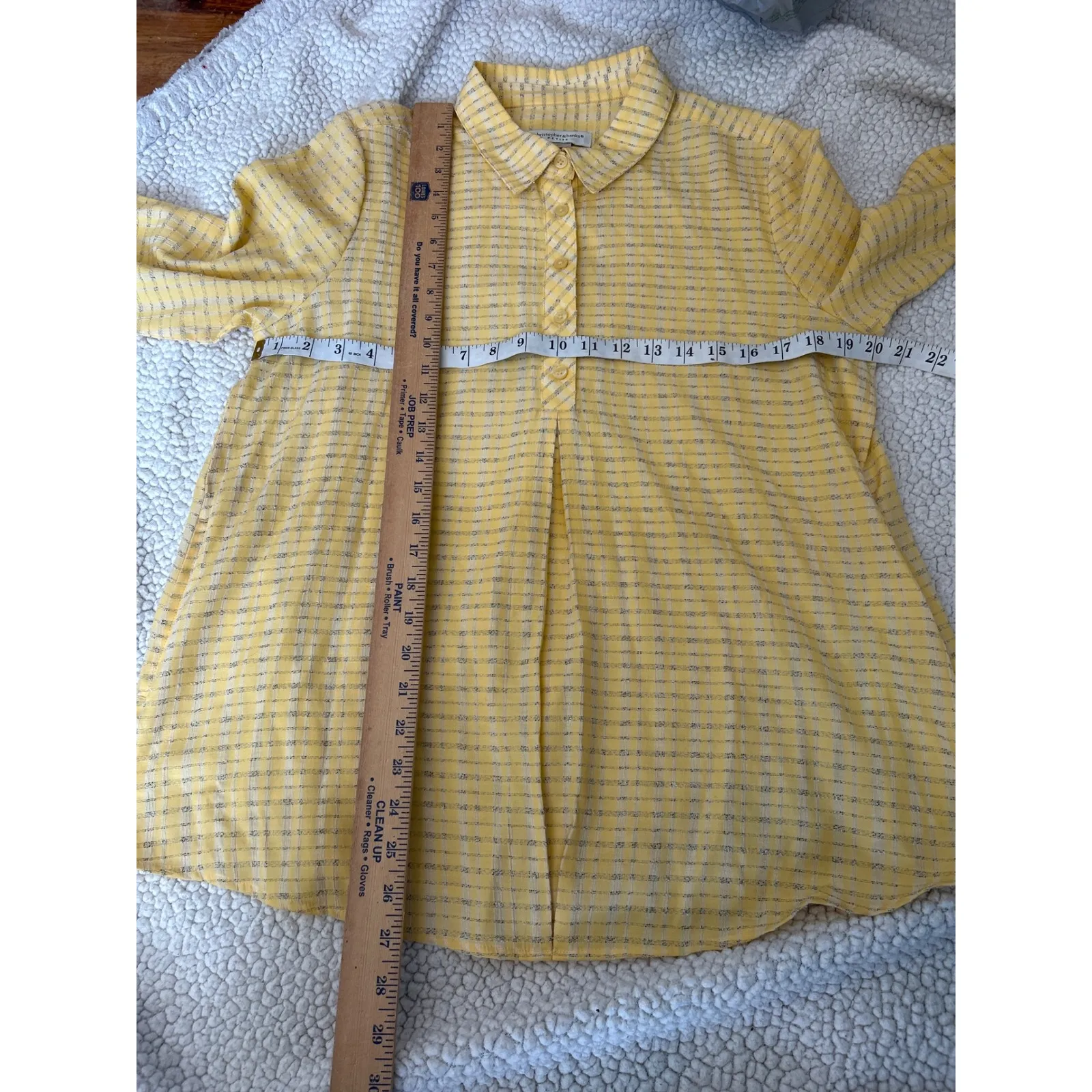 Christopher & Banks Petite Yellow Plaid Button Front Long Sleeve Shirt Top PM - Image 6