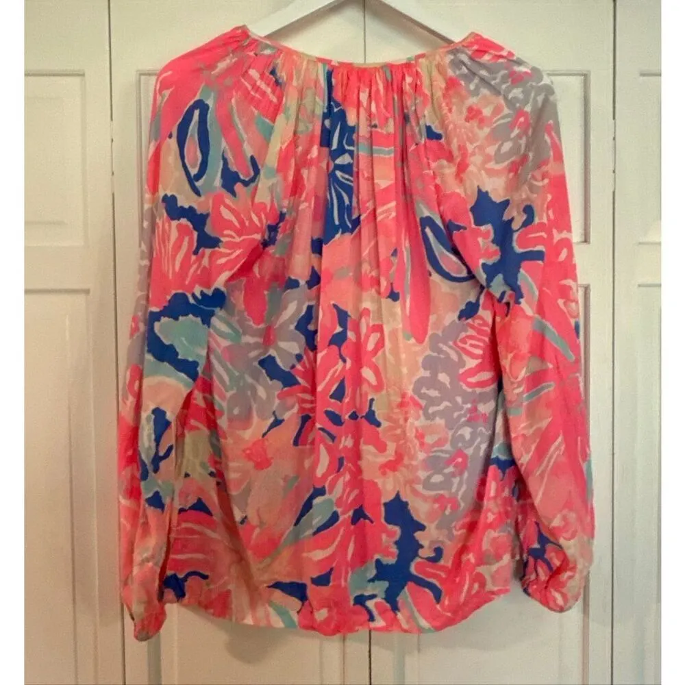 Lilly Pulitzer pink willa floral long sleeve cotton top M - Image 9