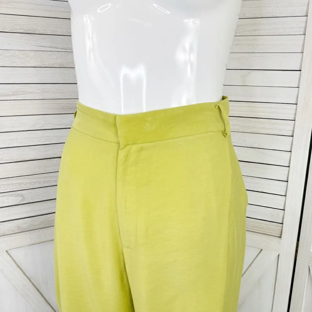 Zara Wide Leg High Rise Trouser Pants Lime Green Yellow Size Small - Image 4