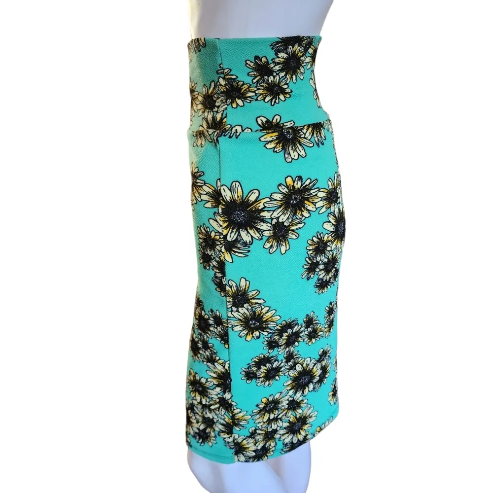Lularoe Cassie Aqua Sunflower Crepe Stretch Pencil Skirt Size Small - Image 4