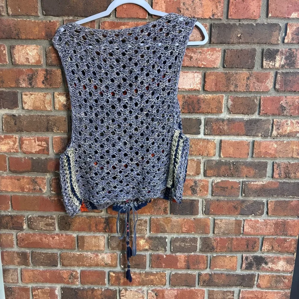 Free People womens Step Outside crochet striped cropped sweater gray S - Image 6