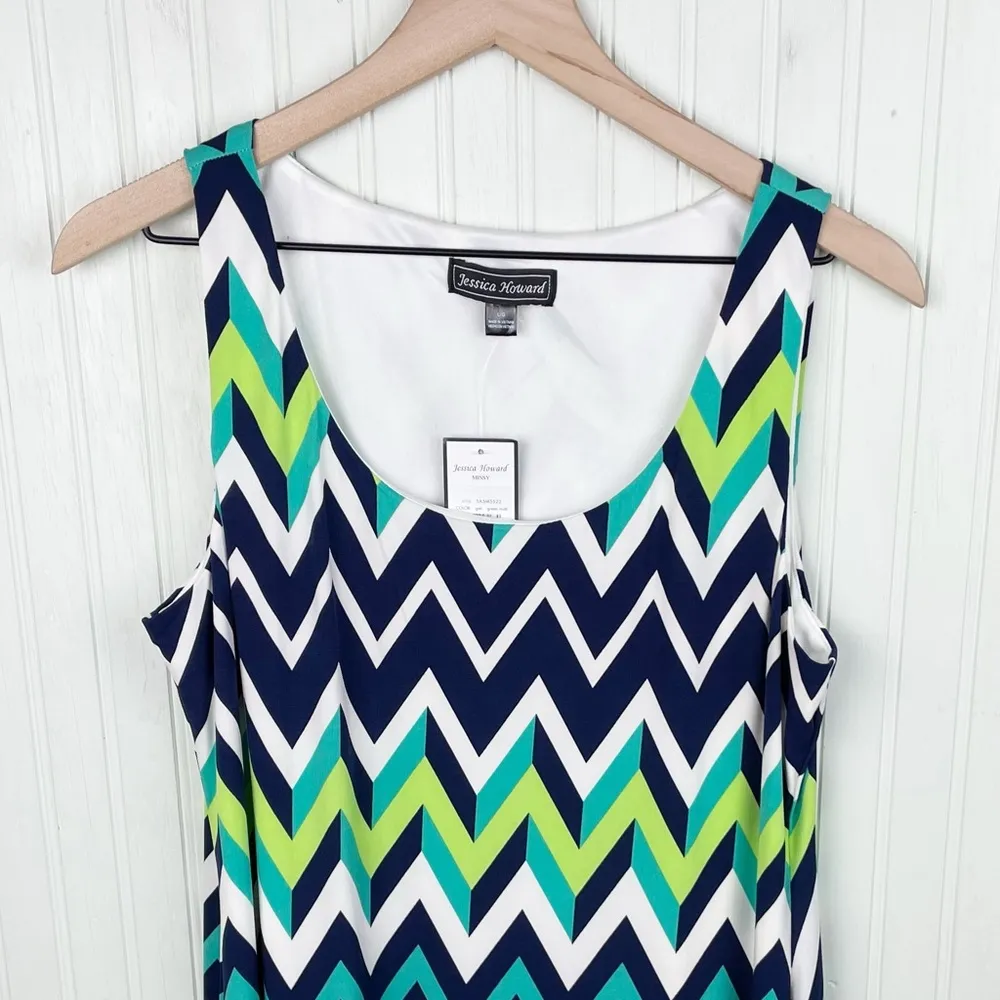 NEW Jessica Howard Zig Zag Print Sleeveless Maxi Dress with Slit Size Large - Image 3