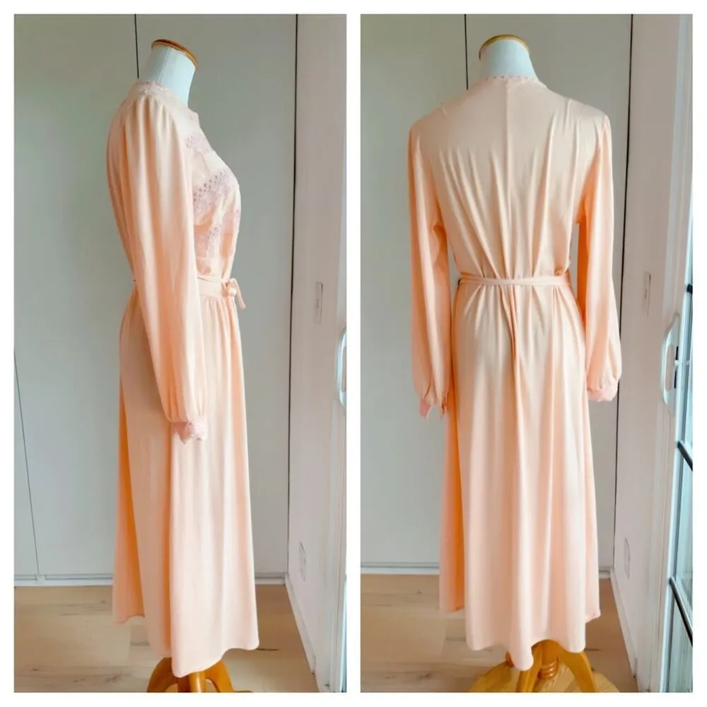 Vintage Dress French Dress Peach Medium Fit Midi Romantic Special Occasion Sleep Orange - Image 4