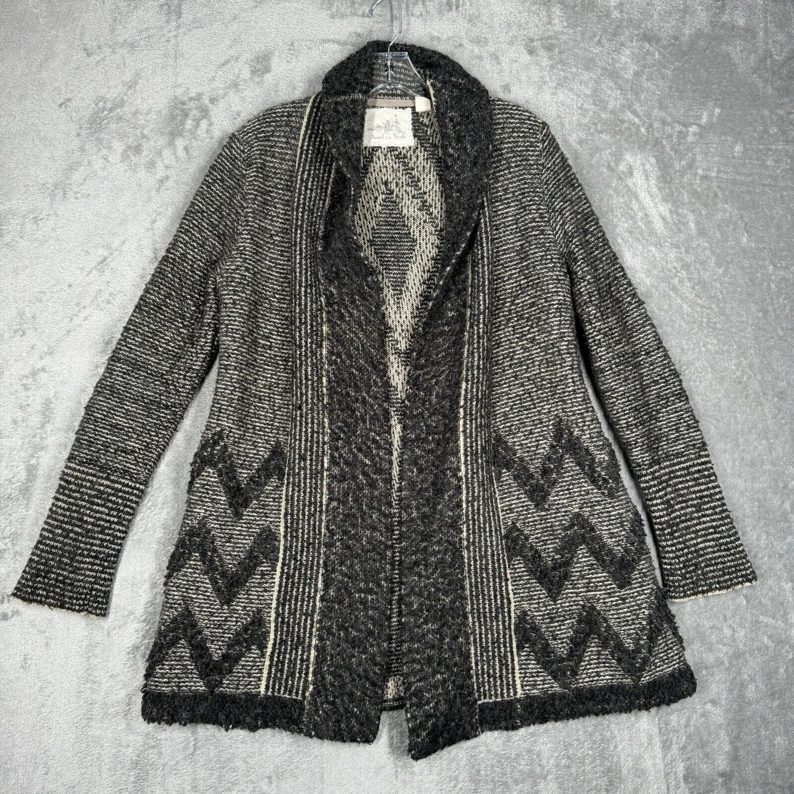Angel of the North Sweater‎ Womens Medium Gray Black Textured Cardigan Bohemian - Image 2