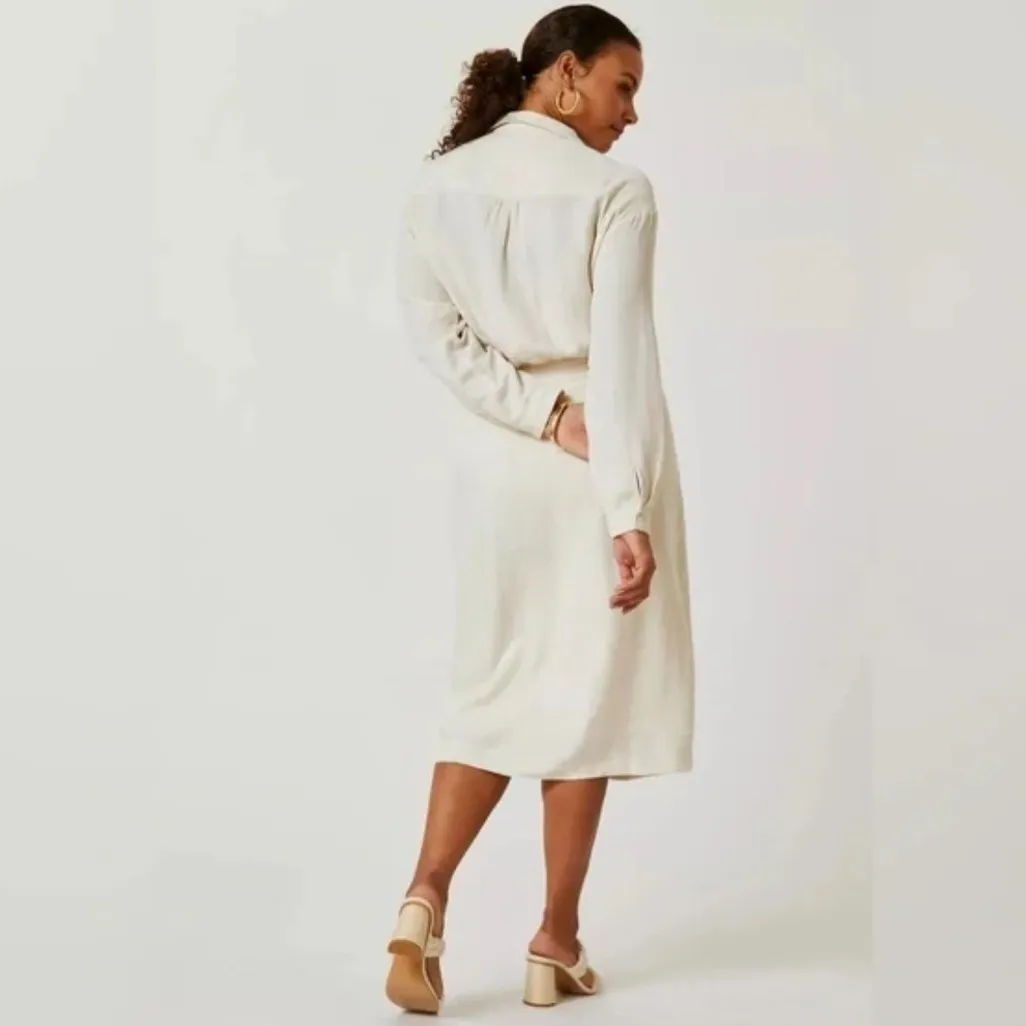 NWT Anthropologie V Neck Knot Front Long Sleeve Faux
Wrap Midi Dress Ivory Linen - Image 9