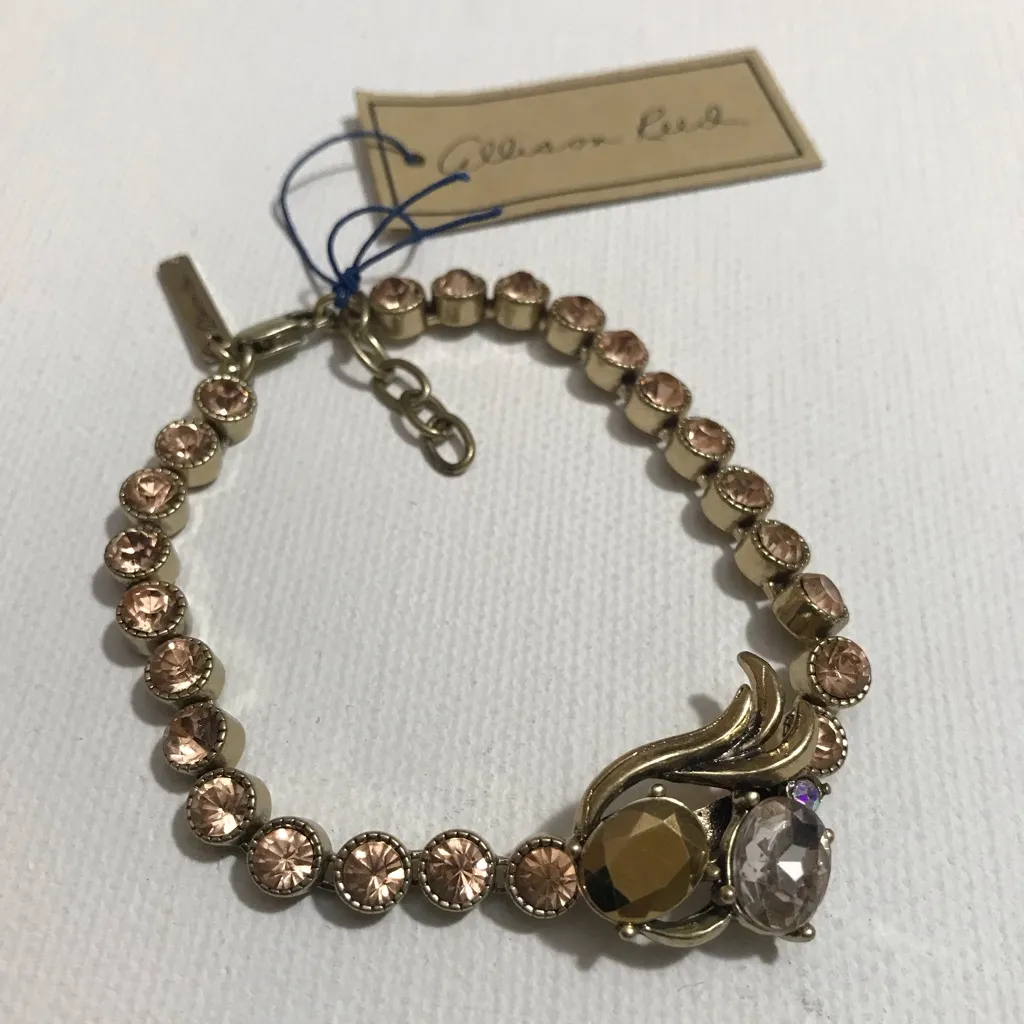 Allison Reed Antique Gold Tone Bracelet with Light Pink Coral Rhinestones 8.5 in - Image 2