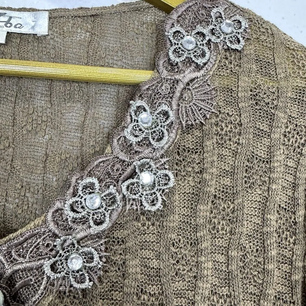 Zeeba Brown Lace Embroidered Floral Top M Forest Fairy Whimsigoth Festival Y2K Size M - Image 8