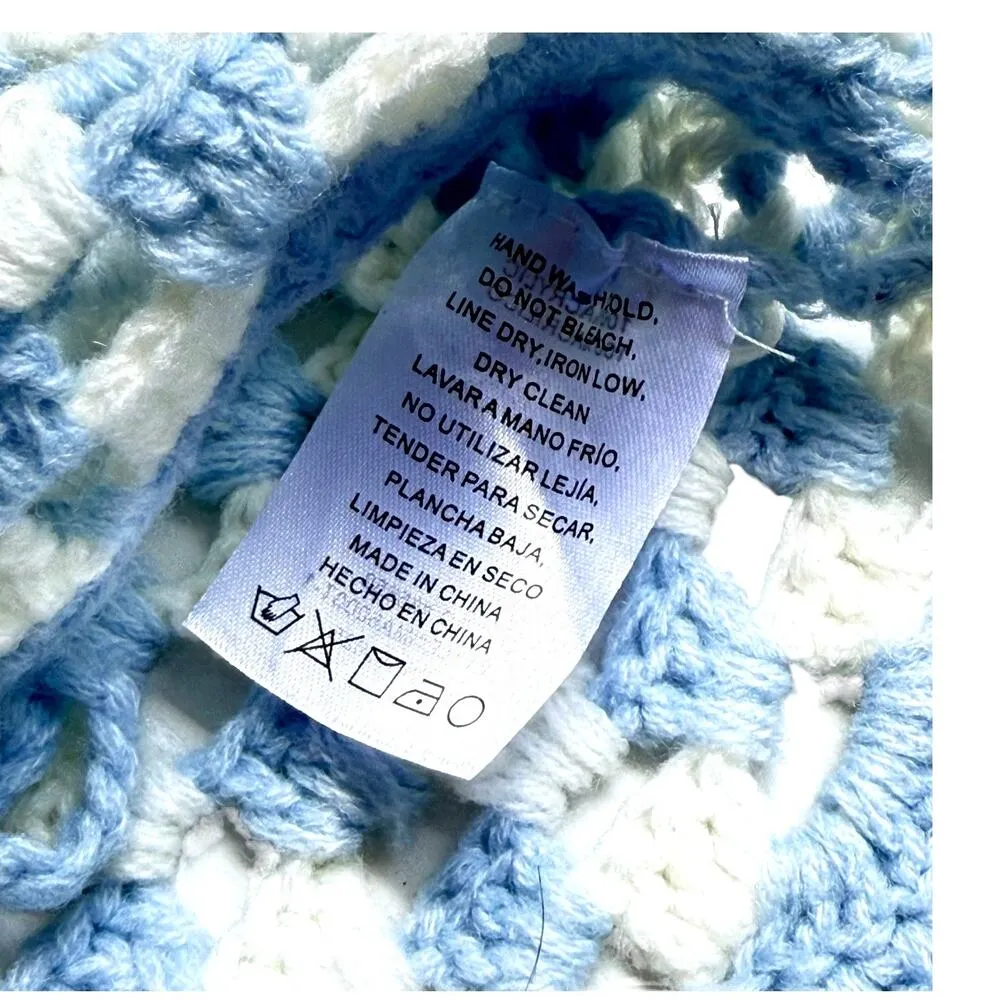 NEW Altard State CROCHET CARDIGAN Women’s XS Tie Front Bell Sleeve Crop Top Blue - Image 7