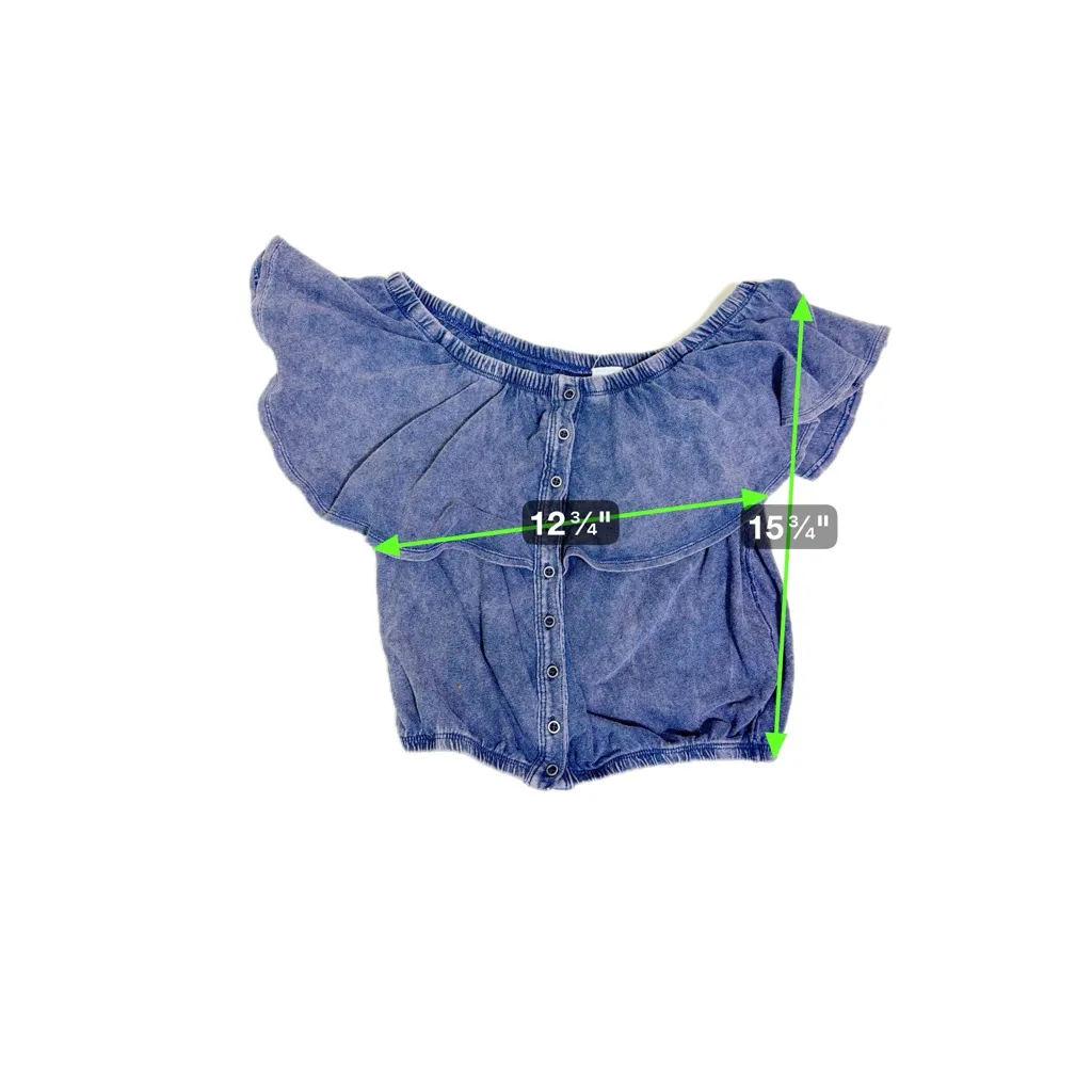 Free People We The Free Love Letter Off Shoulder Ruffle Top Stone Washed Blue XS - Image 9