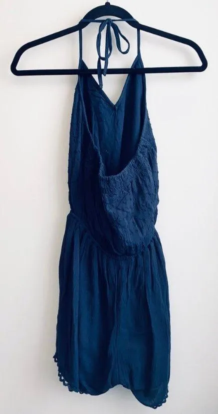 Navy Blue Eyelet Halter Romper - Image 3