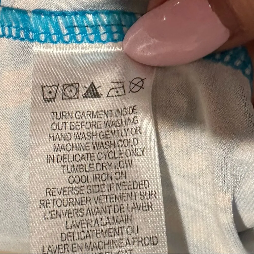 HALE BOB SLEEVELESS VNECK LACEUP FRONT TASSEL TIES CINCH SIDES BLUE PRINT DRESS - Image 7