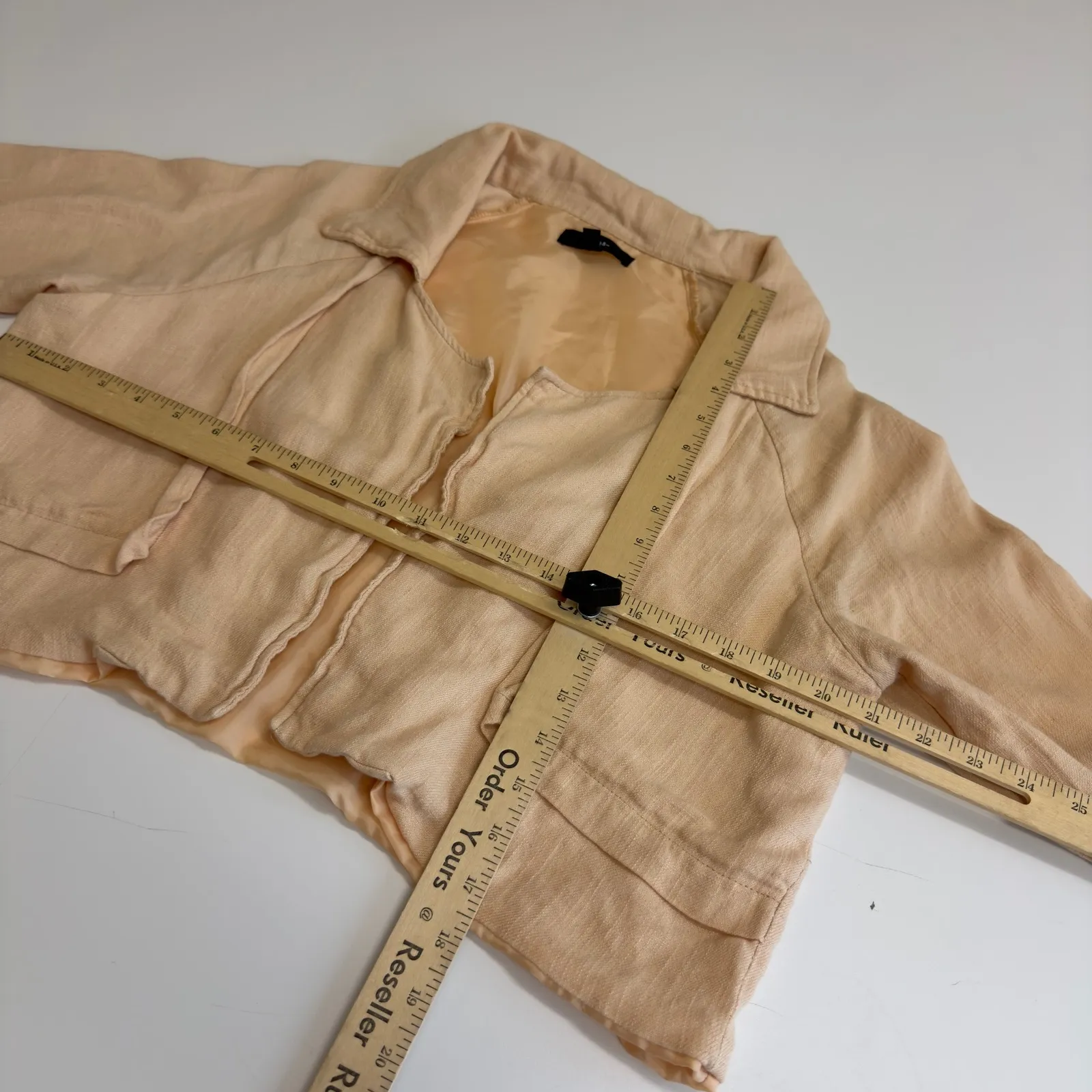 Lulus Blazer Womens Medium Tan Orange Positively Chic Linen Blend Crop Jacket - Image 9