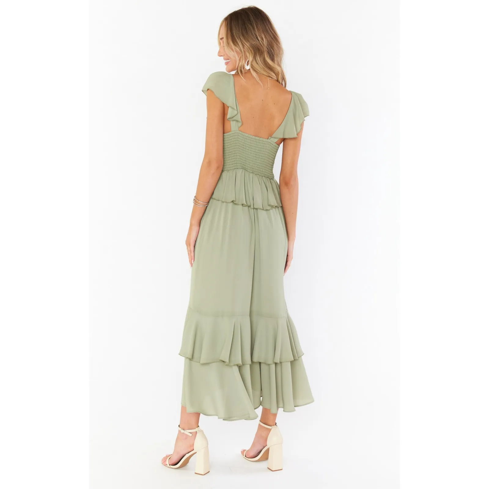 Show Me Your Mumu Reese Ruffle Dress Moss Green Crisp XS - Image 9