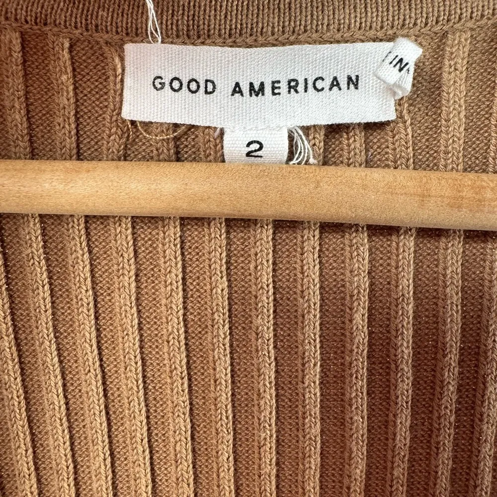 Good American Belted Ribbed Body‎ Dress in Taupe Size 2 - Image 6