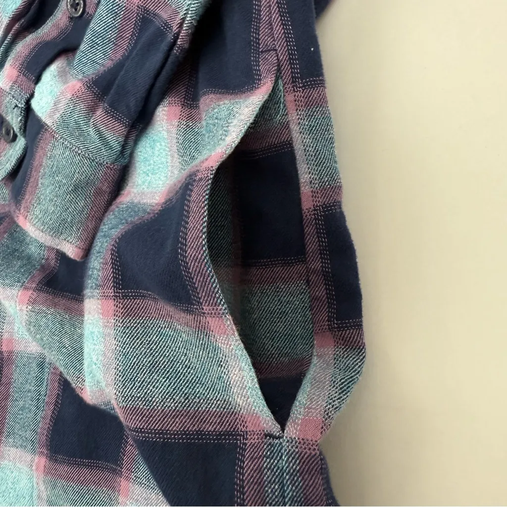Wildfang The Essential Flannel Long Sleeve Shirt Dress Shacket Plaid Blue Pink Size M - Image 7