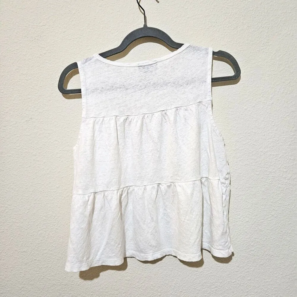 J Crew Linen Tiered Tank Top Womens Size S Lightweight Tee White - Image 3