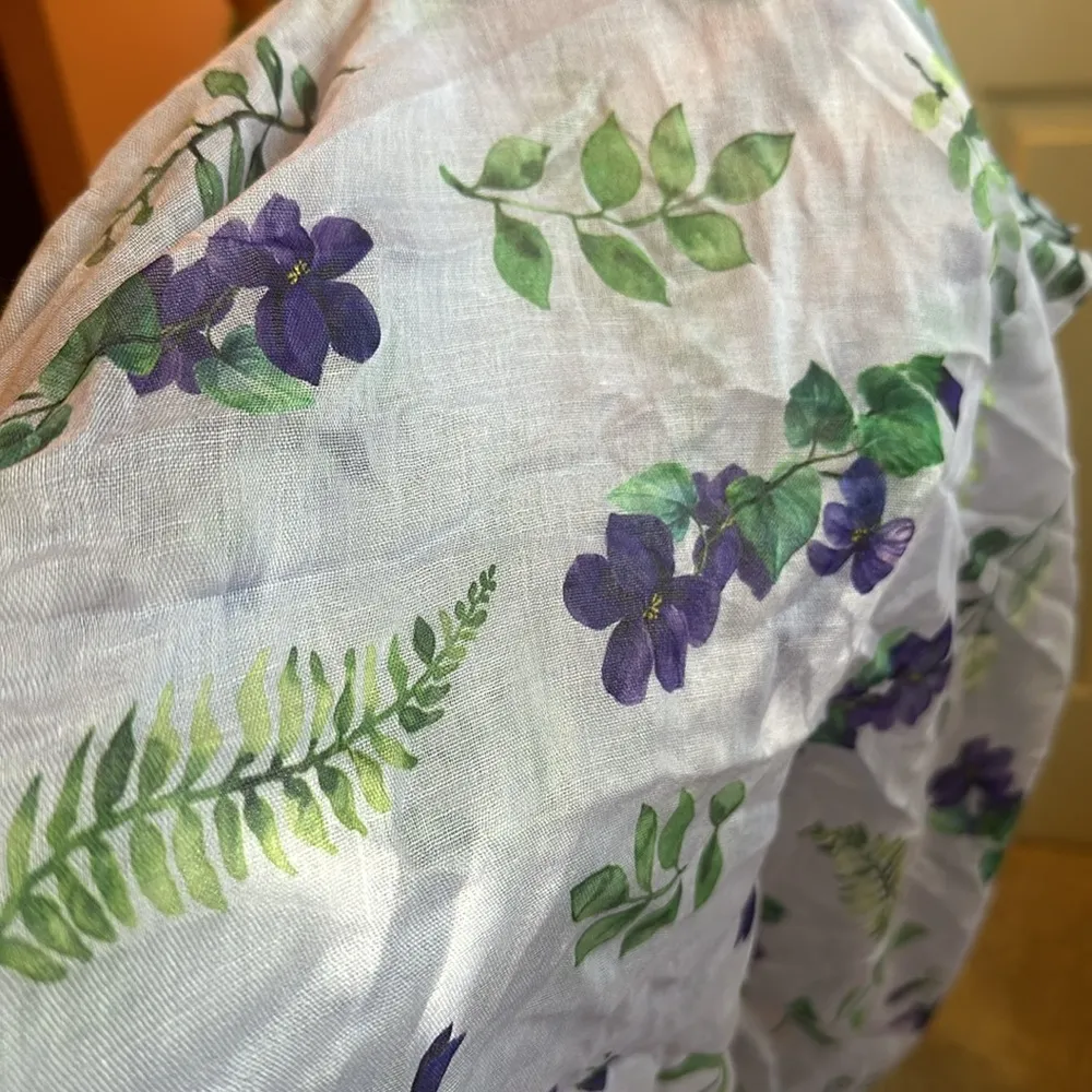 Purple Flower Green Leaf Scarf Wrap - Image 4