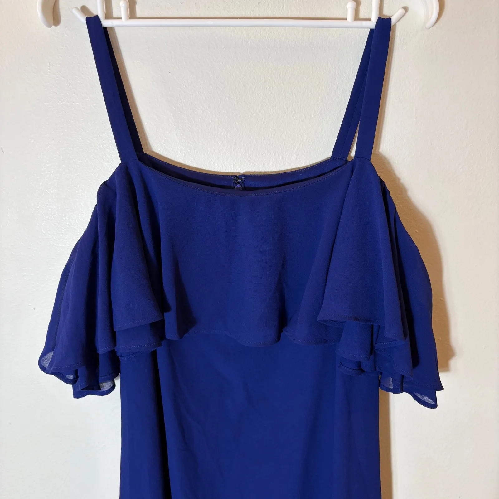 Eliza J Royal Blue Cold Shoulder Ruffle Chiffon Dress Size 14 - Image 3