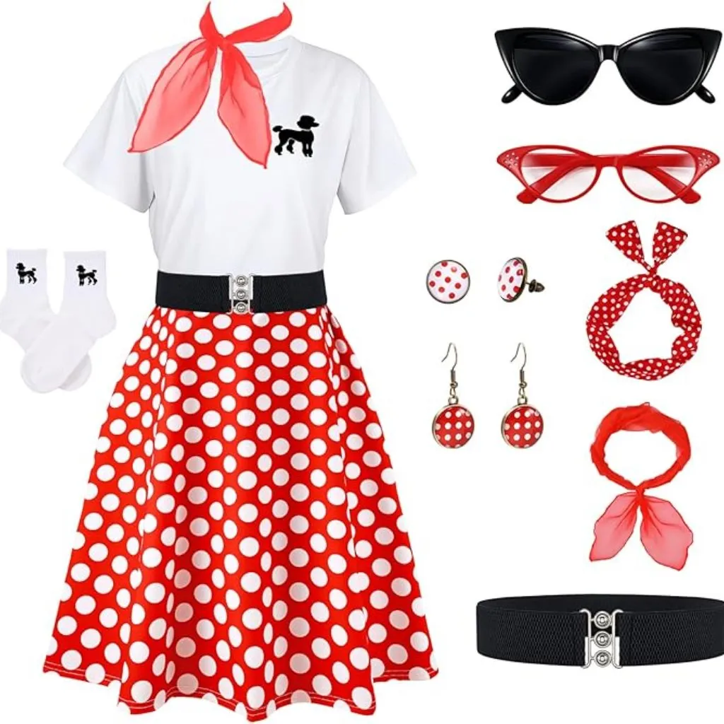 Poodle Skirts for Women 50s Costume Sock Hop Outfits,1950s Poodle Skirt Red Size XL - Image 2