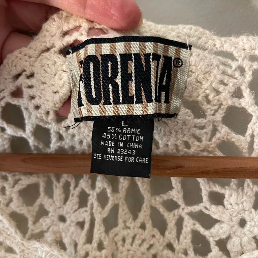 Vintage Forenza Cream Crochet Knit Sweater Size Large Lace Boho Bohemian 90s - Image 2