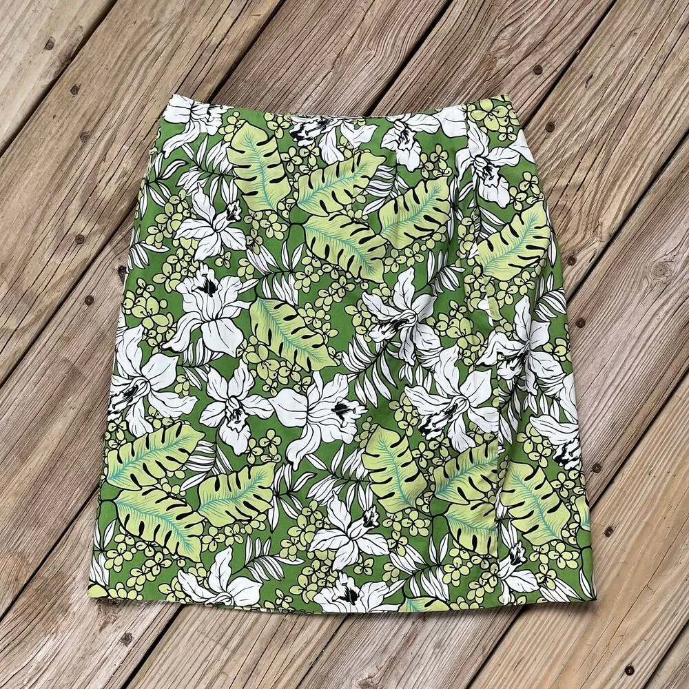 Charter Club Vintage Green And White Tropical Print Wrap Skirt Size 6 - Image 2