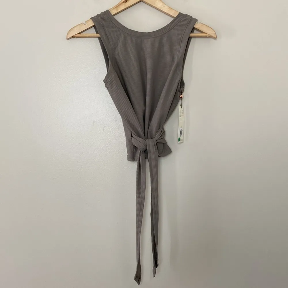 NWT CALIA Crop Wrap Sleeveless Tie Tank Top Dark Grey Taupe Yoga Athletic Sz XS - Image 6
