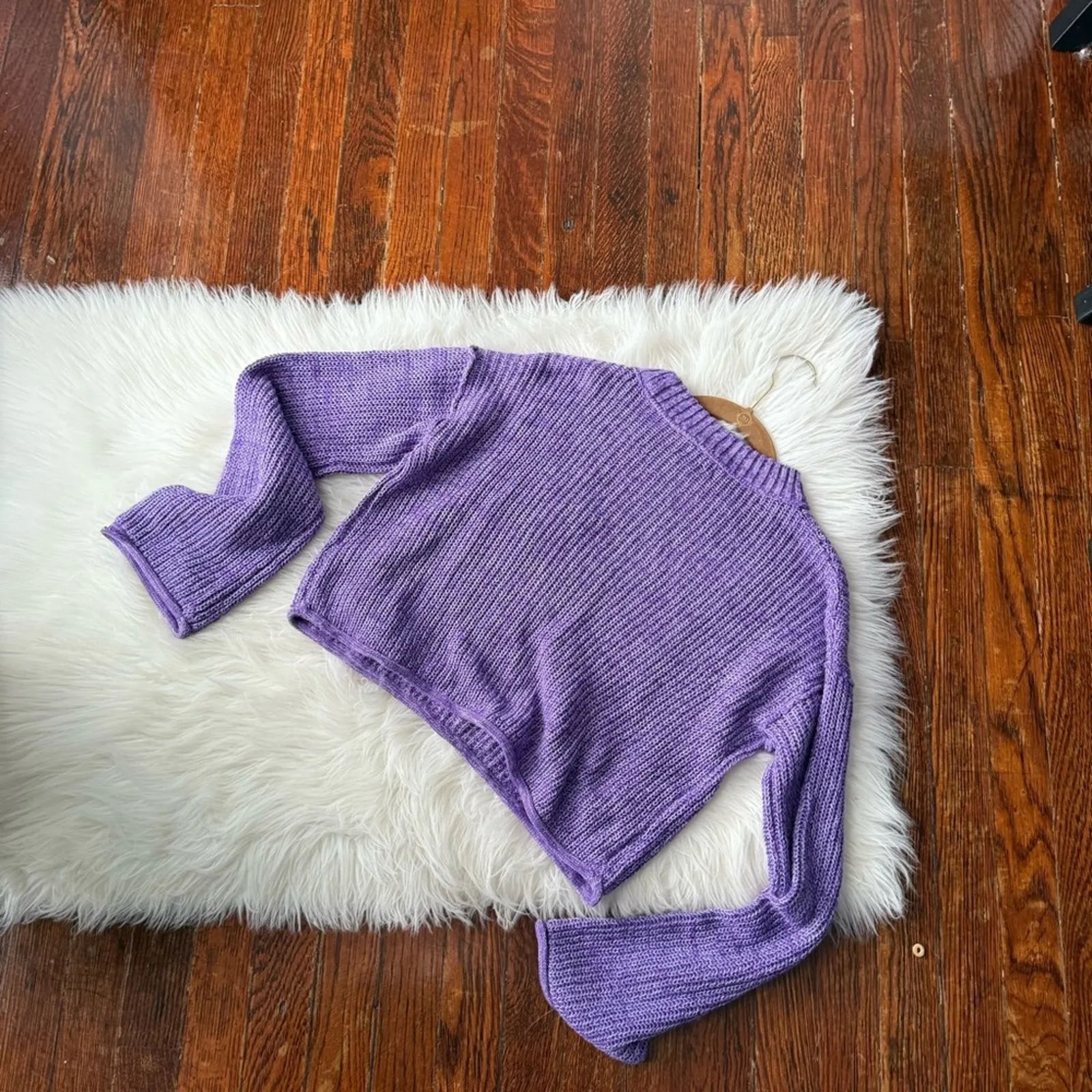 Purple Heather Cropped Sweater Lavender Haze Bell Sleeves NWT Size XS - Image 6