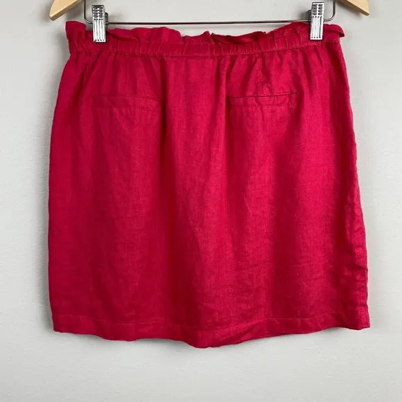 St. Tropez Skirt M Pink 100% Linen Paperbag Elastic Tie Waist Above Knee Pockets - Image 5