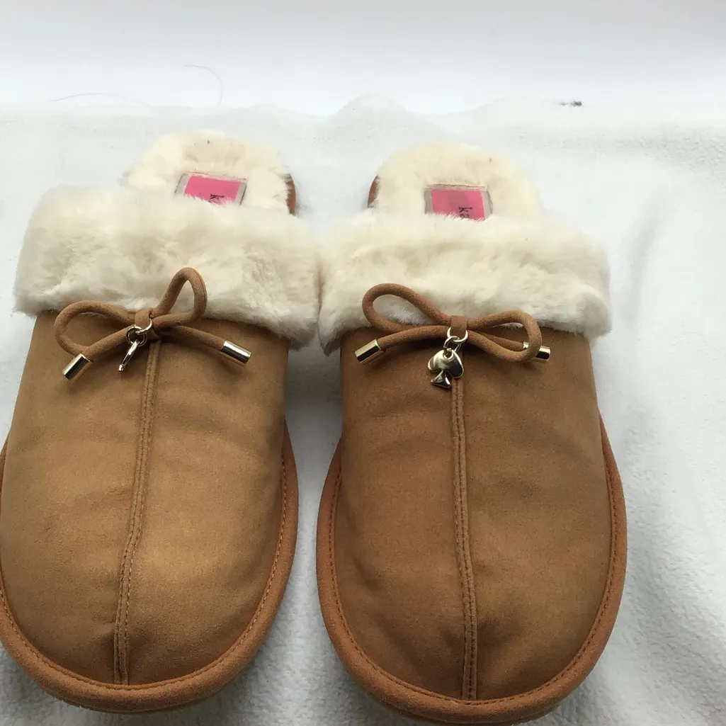 KATE♠️Spade Lacey Brown with White Faux Fur Trim Slippers Size 10 - Image 7