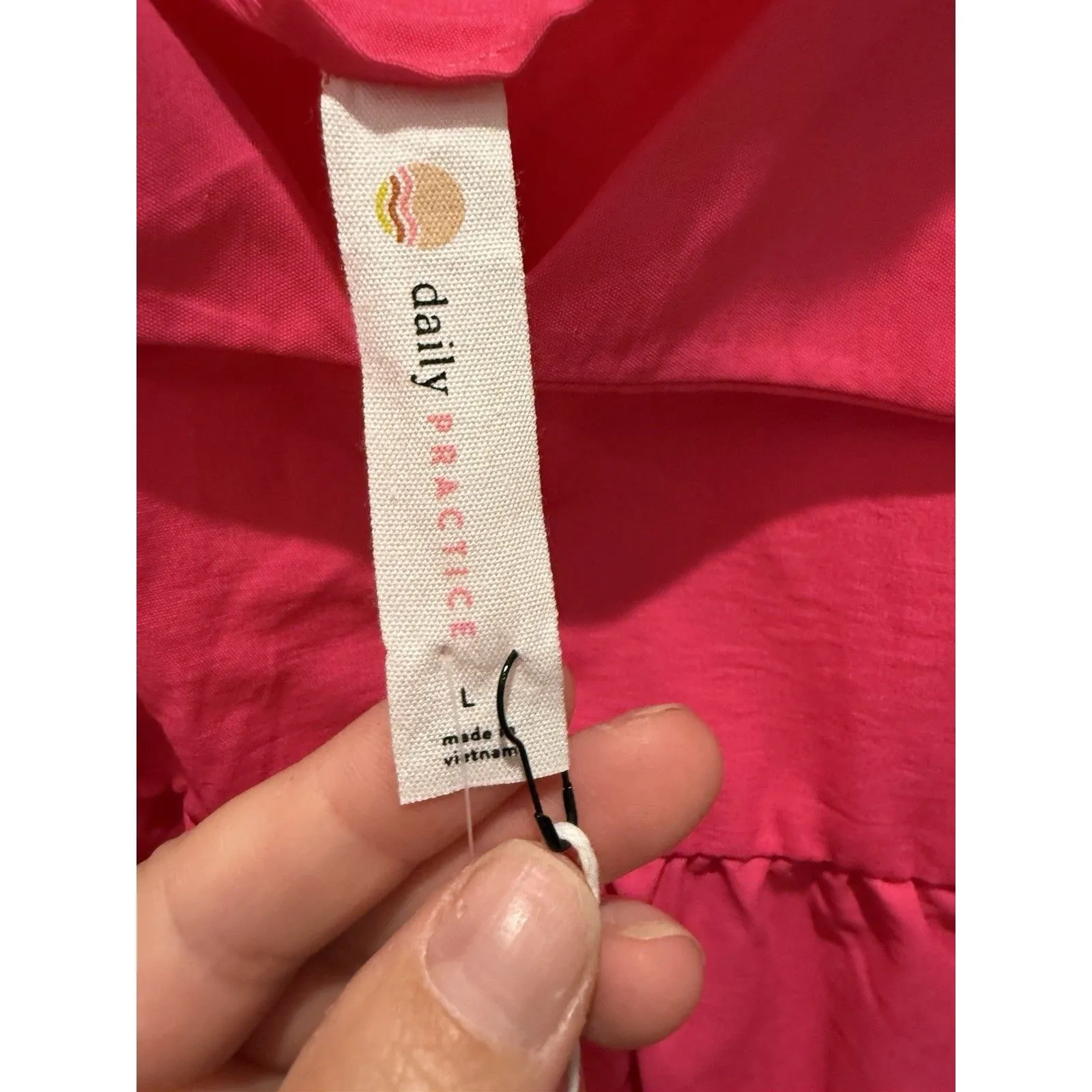 Daily Practice Anthropologie Women Mini Dress Magenta Hot Pink  L Split Neck $98 - Image 6